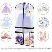 お買い得  衣類バッグとカバー-子供用ダンス衣装用ガーメントバッグ、透明PVC製厚手防水吊り下げ服カバー、アクセサリーポケット付き、クローゼットや競技会用の防塵収納バッグ