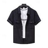 preiswerte Freizeithemden für Herren-Herren Hemd Sommerhemd Freizeithemd Strandhemd Cordhemd Knopfhemd Schwarz Wein Blau Grau Kurzarm Einfach Revers Urlaub Hawaiianisch Fronttasche Bekleidung Polyester Mode Lässig Bequem