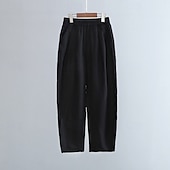 baratos Calça de linho de algodão simples-Mulheres Calças de linho de algodão Calças Roupa de rua Casual Comprimento total Natural Tecido Bolsos Cintura elástica Confortável Rua Para Noite Adamascado Preto Branco Amarelo Verão Normal