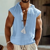 preiswerte Fitness Tank-Tops-Herren Tank Top Weste Unterhemd Ärmelloses Shirt Ärmellos Mit Kapuze Sommer Einfach Mode Designer Basic Knöpfe Urlaub Straße Ausgehen Schwarz Marineblau Grün Top T-Shirt für Herren