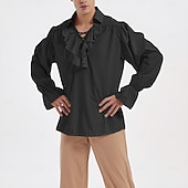 billige Topper-Punk og gotisk Kostymer i middelalderstil Renessanse قميص Store størrelser Pirat Knekt Viking Drapering Ensfarget Kostyme Herre Pirat Royal Halloween Karneval Ytelse Renessansemesse LARP Voksne Trøye