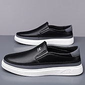 baratos Ténis para Homem-Tênis masculinos slip-on brancos com detalhes em PU – calçados leves e modernos para streetwear, viagens e trajes casuais