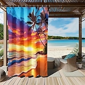 cheap Waterproof Curtains-Waterproof Outdoor Curtain Privacy, Sliding Patio Curtain Drapes, Pergola Curtains Grommet 3D Ocean Beach Landscape For Gazebo, Balcony, Porch, Party, 1 Panel