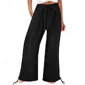cheap Plain Cotton Linen Pant-Women&#039;s Cotton Linen Shorts Linen-Inspired Pants Cotton Linen Pants Fashion Full Length Natural Plain Pocket Elastic Drawstring Design Comfy Outdoor Comfortable Outdoor Street Going out Orange red