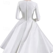 preiswerte Cocktailkleider-Ballkleid Cocktailkleider Süßes Kleid Hochzeit Tee-Länge Langarm Juwelenhals Herbst Hochzeitsgast Satin mit Falten Einfarbige Kleider