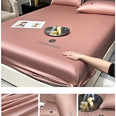abordables Parures de draps-Ensemble de drap en soie glacée drap de lit simple housse de lit d&#039;été trois pièces protection complète du matelas housse de poussière
