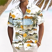 olcso Trópusi növények-Férfi Kókuszfa Trópusi virágok Ing Hawaii ing Gombos póló Rövid ujjú Hawaii Vakáció Szabadság Strandruházat Nyár Tavasz Térfogatcsökkenés 3D nyomtatás galléros ingek Sárga Medence
