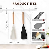お買い得  調理器具-多機能スパチュラスプーン、12.2インチのシリコンサラダスパチュラ、木製ハンドル、キッチン用シリコン調理器具、マットな多機能シリコンスプーン、ミキシングスクープスクレープ用