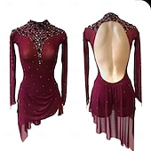 voordelige Schaatsjurken-Kunstschaatsjurk Dames Voor meisjes Schaatsen Jurken Fuchsia Duimopening halo-verf Hoge Elasticiteit Professioneel Wedstrijd Kunstschaatskleding Thermisch Warm Kristal / Bergkristal Lange mouw