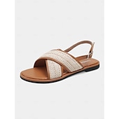 abordables Sandales de Vacances-Sandales plates à brides croisées tissées pour femmes – sandales bohèmes décontractées pour les promenades estivales et les rendez-vous romantiques en journée