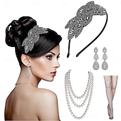 olcso Kiegészítők és még sok más-1920-as évek A nagy Gatsby Felszerelések Flapper fejpánt Fülbevaló Biserna ogrlica A nagy Gatsby Flapper lány Retro Csillogó glitter Kristály / Strassz Női Farsang Álarcos mulatság Tini Party estélyi