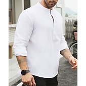 economico Camicie di lino-Per uomo Camicia Camicia di lino Camicia popover Camicia casual Camicia di cotone Semplice Vacanza Camicia hawaiana Nero Bianco Giallo Verde chiaro Manica Lunga Colletto alla coreana Primavera Autunno