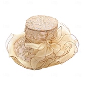 cheap Party Hats-Hats Organza Sun Hat Holiday Tea Party Horse Race Cocktail Elegant Vintage Cute With Floral Headpiece Headwear
