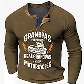cheap Funny-Men's Long Sleeve Henley T-Shirt: "Real Grandpas Ride Motorcycles" Biker Lifestyle Graphic Tee Gift