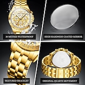 baratos Relógios Quartz-Relógio OLEVS 9913 para homens esportivo negócios oco à prova d&#039;água luminoso cronógrafo de aço inoxidável relógio de quartzo de luxo em ouro para homens