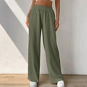 cheap Plain Cotton Linen Pant-Women&#039;s Cotton Linen Pants Slacks Streetwear Casual Full Length Natural Plain Pocket Elastic Waist Comfy Comfortable Casual Daily Weekend Apricot Light Sky Blue Black Army Green Summer Regular Fit