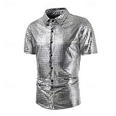 olcso Felsők-Retró 1980-as évek Póló Ing Diszkó Fényes latex patent Fémes Férfi Mindszentek napja Farsang Pride Parade Büszkeség hónapja Felnőttek Ing Nyár