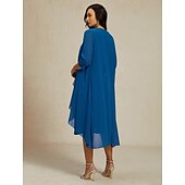abordables Ensembles de robes-Femme Robe Ensemble Robe dentelle Robe casual Robe de Mousseline Elégant Décontractées Plein Dentelle Robe mi-longue manche longue Col V Sortie Vin Bleu Automne Hiver Standard