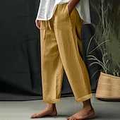 cheap Plain Cotton Linen Pant-Women&#039;s EU / US Size Beach Shorts Comfort Full Length Natural Solid Color Casual Daily Deep Green Dark Brown Black 3# White Spring, Fall, Winter, Summer Loose Fit