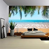 abordables Tapisserie de Plage Océanique-Paysage Plage Océan Tapisserie Grande Décor Mural Tapisserie Photographie Décor de Fond Couverture Rideau Décoration Maison Chambre Séjour