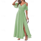 abordables Robe de cocktail-Femmes Robe Longue Maxi Robe Robe de Bal Robe de Soirée Robe de Cocktail Mode Soirée Occasion Spéciale Date Coupe régulière Uni Manche Courte Col en V Jaune Vert Claire Bleu Vert Été