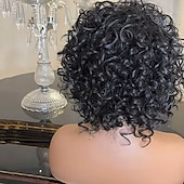 baratos Perucas de seda frontais de cabelo natural-Cabelo Humano Fechamento 5x5 13x4 Lace Front Peruca Com Franjas Cabelo Brasileiro Ondulação Larga Preta Peruca 130% 150% Densidade do Cabelo 100% Virgem Sem cola Pré-depenado Para Feminino Curto