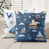billiga Kuddfodral-Havs småbåtar dekorativa kastkuddöverdrag 1PC mjuk fyrkantig soffkudde fodral kuddfodral för sovrum vardagsrum soffa stol