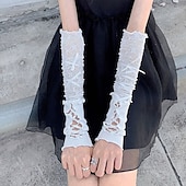 levne Rukávy a šála-rukavice lolita v baletním stylu bílé krajkové rukávy dámské tenké provedení letní ochrana před sluncem pikantní dívka ramínka dlouhé odhalené prsty