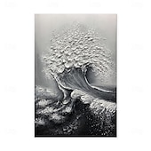 abordables Peintures paysages-Peinture à l&#039;huile faite à la main sur toile, décoration murale, couteau à palette 3D, paysage abstrait de vagues océaniques en noir et blanc pour la décoration intérieure, cadre tendu, peinture