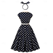 cheap Dresses-Polka Dots Retro Vintage 1950s Dress Swing Dress Polka dots Women&#039;s Carnival Masquerade Daily Wear Bachelorette Party Adults&#039; Dress Headband