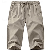 baratos Clássico-Homens Calças Capri Shorts de linho Shorts de verão Shorts de praia Bolsos Com Cordão Cintura elástica Tecido Conforto Respirável Comprimento da panturrilha Férias Feriado Praia Havaiana Boho Preto