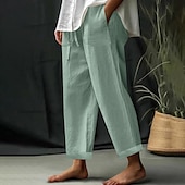 cheap Plain Cotton Linen Pant-Women&#039;s EU / US Size Beach Shorts Comfort Full Length Natural Solid Color Casual Daily Deep Green Dark Brown Black 3# White Spring, Fall, Winter, Summer Loose Fit