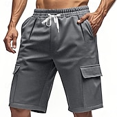 cheap Classic-Men&#039;s Cargo Shorts Shorts Summer Shorts Drawstring Elastic Waist Multi Pocket Plain Comfort Wearable Knee Length Outdoor Sport Daily Fashion Casual Black Red