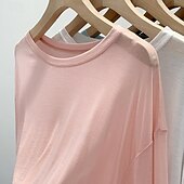 cheap White tee-Women&#039;s T Shirt Plain Modern Casual Long Sleeve Crew Neck Regular Tops Daily Going out Black White Pink Blue Gray Summer