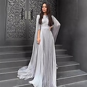billige Uformell / Dagsbryllup-A-Linjet Quinceanera Kjoler Elegant Kjole Formell Bryllup Gulvlengde Lange Ermer Høy Hals Polyester med Folder