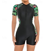 billige Utslett vakter-Dame Rash-guard One-Piece Badetøy UV Solbeskyttelse UPF50+ Lettvekt Kortermet Spandex Badetøy Badedrakt Forside Glidelås Svømming Surfing Strand Vannsport Sommer Vår Høst
