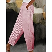 abordables Pantalón de lino y algodón con gráficos-Mujer Pantalones de lino y algodón Básico Casual Longitud total Alta cintura A Rayas Bolsillo Cintura elástica Estampado Confortable Al Aire Libre Cómodo Calle Ropa Cotidiana Noche Negro Rosa Azul