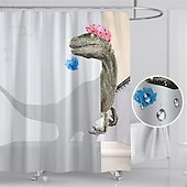 levne Sprchové závěsy-Sada závěsů do sprchy s dinosaury 180cm*180cm(70&quot;*70&quot;) s háčky do koupelny bílý veselý látkový závěs pro děti skvělý roztomilý a jedinečný doplněk do koupelny s ramenem