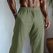 cheap Home-Men's Linen Pants Trousers Summer Pants Baggy Pants Elastic Waist Straight Leg Plain Comfort Breathable Full Length Daily Home Yoga Fashion Classic Style Light Green