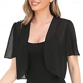 baratos Estolas de Casamento-Capa Elegante para Mulheres Proteção Solar Manga Curta Chiffon Indicada para Casamento Com Cor Pura Para Verão
