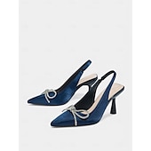 economico cocktail-Scarpe con tacco a spillo in raso verde da donna con cinturino posteriore e fiocco di cristallo: tacchi a gattino sofisticati per cocktail party e occasioni festive