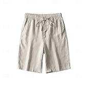 tanie Męskie szorty elitarnie-męskie szorty 100% lniane w jednolitym kolorze za kolano codzienne wakacje styl etniczny niebieski khaki