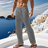 economico Vacanza-Per uomo Pantaloni di Lino Pantaloni Pantaloni Estivi Pantaloni da Spiaggia Tasca Coulisse Elastico in vita Semplice Comodità Traspirante Vacanza Quotidiano Ferie Hawaiano Boho Verde militare Nero