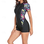 billige Utslett vakter-Dame Rash-guard One-Piece Badetøy UV Solbeskyttelse UPF50+ Lettvekt Kortermet Spandex Badetøy Badedrakt Forside Glidelås Svømming Surfing Strand Vannsport Sommer Vår Høst