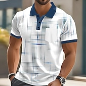 halpa Miesten geometrinen poolo-Miesten Geometrinen Viiva Polo Lyhythihainen Poolopaidat Kauluspaidat Business Casual ulko- Urheilu- ja treenivaatteet Arki-asut Napit Tasku 3D-tulostus Kesä Musta Sininen Purppura