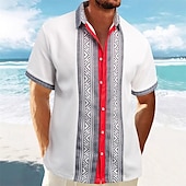 preiswerte Freizeithemden für Herren-Herren Hemd Waffelhemd Sommerhemd Freizeithemd Strandhemd Knopfhemd Schwarz Weiß Wein Grün Kaki Kurzarm Geometrisch Revers Urlaub Täglich Patchwork Bekleidung Mode Lässig