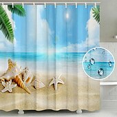 abordables Cortinas de ducha-Cortina de Ducha con Ganchos 180cm*180cm(70&quot;*70&quot;) Poliéster Lavable Impermeable Patrón de Conchas de Playa del Océano Decoración para Baño