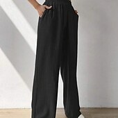 cheap Plain Cotton Linen Pant-Women&#039;s Cotton Linen Pants Slacks Streetwear Casual Full Length Natural Plain Pocket Elastic Waist Comfy Comfortable Casual Daily Weekend Apricot Light Sky Blue Black Army Green Summer Regular Fit