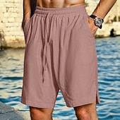 economico Vacanza-Per uomo Shorts Shorts di Lino Pantaloncini Estivi Shorts da Spiaggia Coulisse Elastico in vita Semplice Comodità Traspirante Lunghezza al ginocchio All&#039;aperto Quotidiano Spiaggia Vacanza Moda Nero