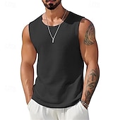 billige Treningsskjorter uten armer-Herre Vest topp Underskjorte Ermeløs skjorte Ermeløs Crew-hals Sommer عادي Mote Designer Feriereise Gate Ut på byen Svart Hvit Navyblå Topp T-skjorte for menn